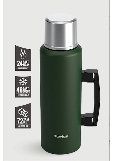 Stevig St-206 4 Camp Klasik Vakumlu Kulplu Çelik Termos 1.5lt Green Yeşil