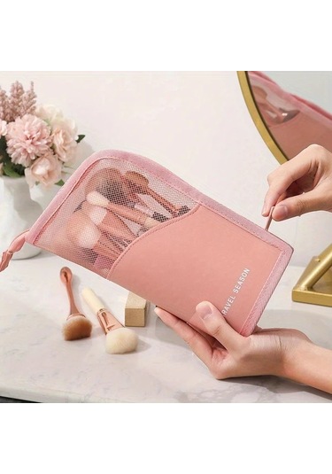 Gateesat Pembe 1 Adet Şeffaf Makyaj Çantası Seyahat Kozmetik Fırçası Organizer Çok Amaçlı Pembe