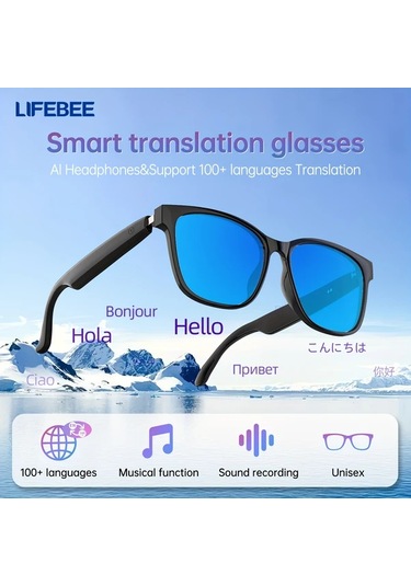Xuweiwei Mavi Lıfebee 2025 Akıllı Kablosuz Gözlük 100 Dil Çeviri Müzik Ses Kaydı Usb Şarj Seyahat Ofis İçin
