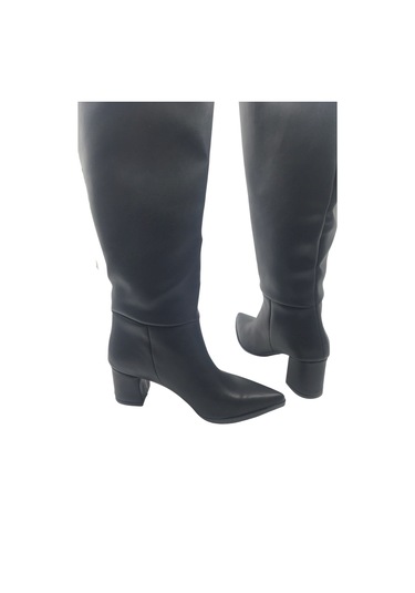 Melen Shoes Elegia Siyah Suni Deri Rahat Kadın Topuklu Çizme Siyah