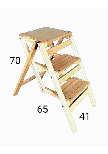 Ahşap Merdiven Tabure Katlanır Ceviz Renk 3 Basamaklı Ceviz