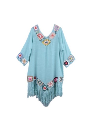 Açık Mavi Bikini Cover Up Hollow Out Tığ İşi Patchwork Yaz Gevşek Oturan Güneş Koruma Mayo Tunik Plaj İçin Açık Mavi Açık Mavi Bikini Cover Up Hollow Out Tığ İşi Patchwork Yaz Gevşek Oturan Güneş Koruma Mayo Tunik Plaj İçin Açık Mavi