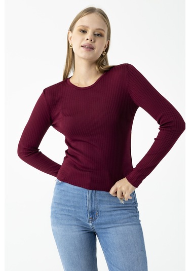 Giysa Kadın Bisiklet Yaka Fitilli Basic Triko Body Bordo - 25k 2060 Bordo