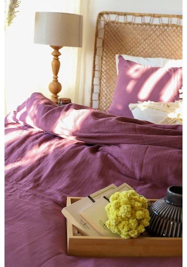 Çift Kişilik 2 Kat Müslin Nevresim Takımı, % 100 Pamuk Mürdüm