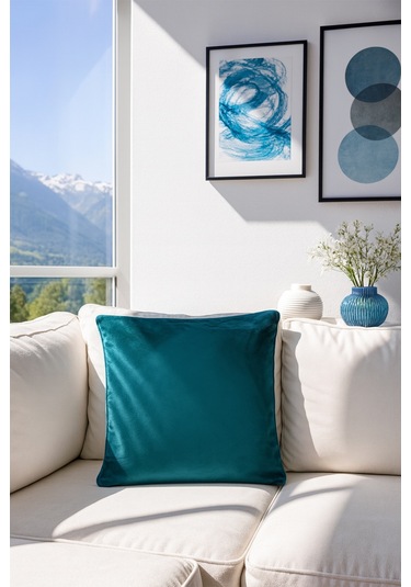 Kadife Kırlent Kılıfı Petrol V1 40x40 Petrol