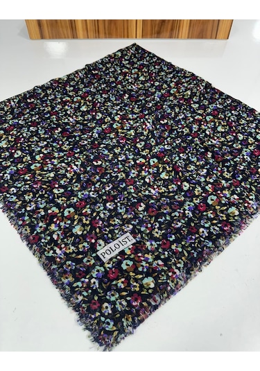 Poloist Desenli Flamalı Keten Eşarp- 05653 Siyah
