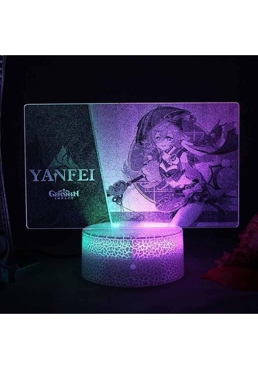Szypzstore Genshin Etki Yan Fei 3d Led Anime Figürü Yatak Odası Için Lamba Manga Eylem Gece Işıkları Komidin Şarj Edilebilir Uyku Panelleri F09axh Siyah
