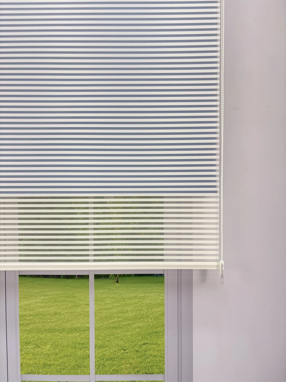 Luna Serisi Beyaz Tül Mavi Stor Perde Işık Kontrollü, Çift Mekanizmalı, Kolay Montaj Mavi