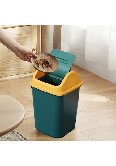 Xindoker Yeşil Plastik Çöp Kutusu - Kapaklı, Kokusuz, 32.5cm, Ev Ofis İçin