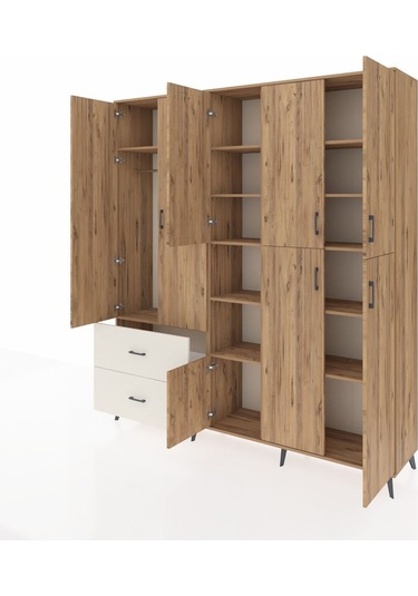 Hyperion Dolap 12 Raflı 2 Çekmeceli Tek Askılı 220x44x243 Çam-çam/aytaşı Atlas Çam/aytası