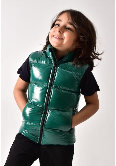 Banada Moda Erkek Çocuk Parlak Yeşil Şişme Yelek Yeşil