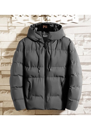 Kalınlaştırılmış Kapüşonlu Günlük Erkek Pamuklu Ceket Siyah