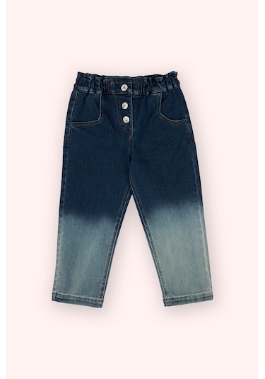 Panço Kız Çocuk Çıt Çıt Detaylı Denim Pantolon Lacivert