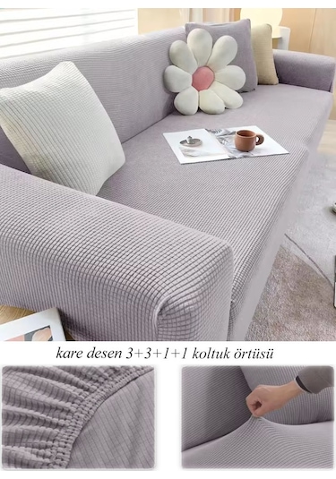 Upmall Streç Esnek Yikanabilir Kare Desen Kotuk Örtüsü Gri