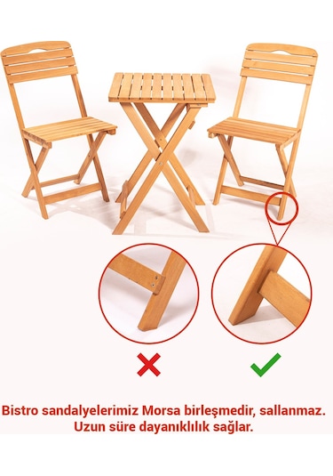 Balkon Bahçe Mutfak 3'lü Ahşap Bistro Set Katlanır Ahşap