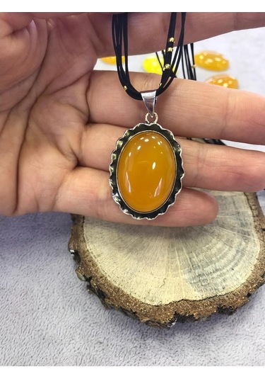 Sarı Akik Taşlı Gümüş Kolye 925 Ayar 512654647