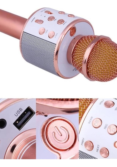 Buffer Şarj Edilebilir Telefon Ve Usb Bağlantılı Karaoke Mikrofon Rose Gold