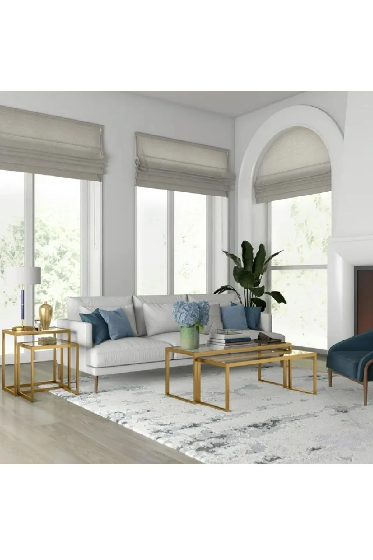 Modern Metal İskeletli Temper Camlı Zigon Sehpa Yan Sehpa Gold-şeffaf