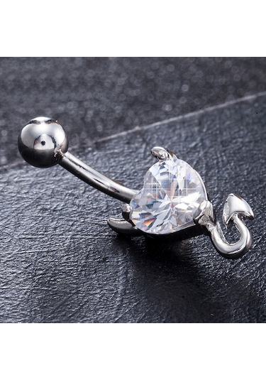 Chavin Beyaz Kalp Taşlı Şeytan Çelik Göbek Piercing dt70by Beyaz