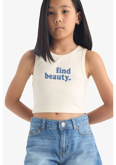 Defacto Kız Çocuk Bisiklet Yaka Baskılı Crop Atlet C4717a825smer99 Ekru
