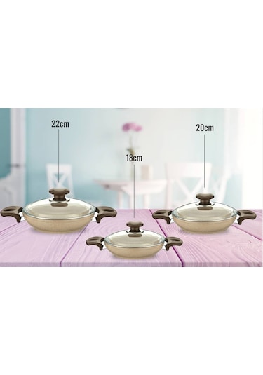 Gülsan Safran Granit Tava Seti Sahan Set 18 - 20 - 22 CM 6 Parça