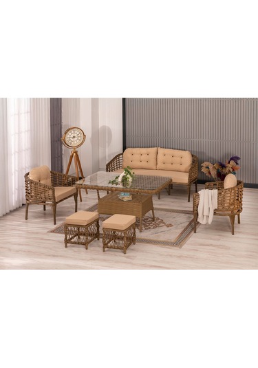 Btkconsept Faralya 3'lü Bahçe Ve Balkon Takımı Kahverengi 3+1+1 Masalı Kahverengi