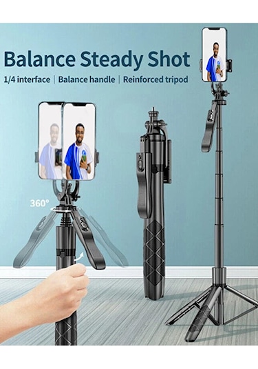 Bluetooth Kumandalı 153cm Tripod Selfie Çubuğu / Go Pro Uyumlu /