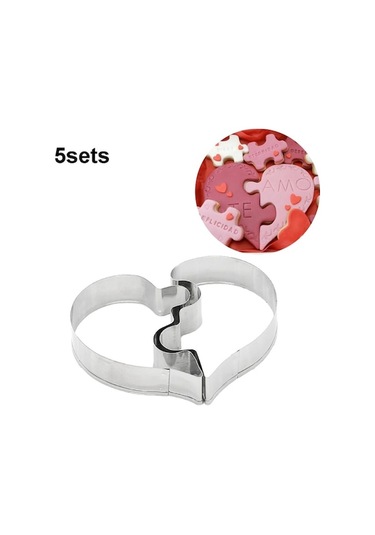 Dancemonkey 5 Takım Sol Kalp + Sağ Kalp Aşk Bulmaca Bisküvi Kalıbı, Renkli Model Gümüş