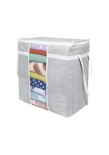 Pencereli Saklama Çantası Çizgili Çok Amaçlı 50x45x30 Cm Gri-beyaz