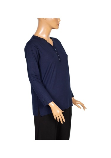 Cimariva Kadın Neval Büyük Beden V Yaka Taşlı Lacivert Bluz
