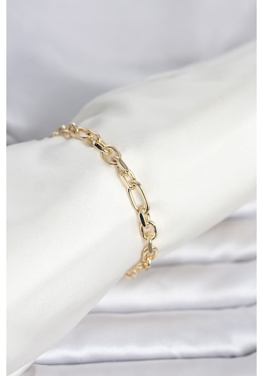 Cm 14k Gold Renk Kalın Zincir Model Kadın Bileklik Çok Renkli