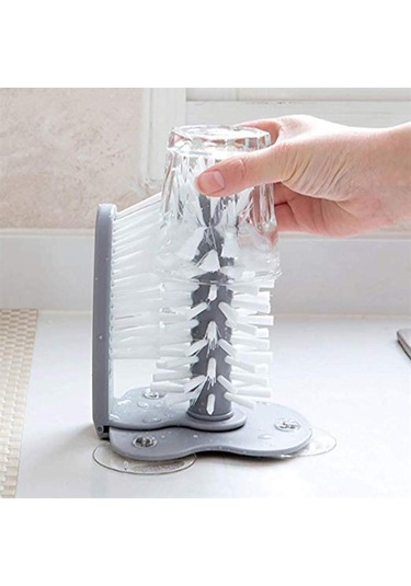 Pratik Kolay Fonksiyonel Vantuzlu Elde Bulaşık Yıkama Fırçası Gri