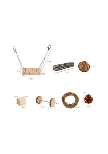 Dianziye Küçük Evcil Hayvanlar İçin Ahşap Diş Tırpanı Ve Oyun Seti - 9 Parça: Hamster, Tavşan, Gine Pig İçin Egzersiz Ve Stres Azaltıcı Oyuncaklar