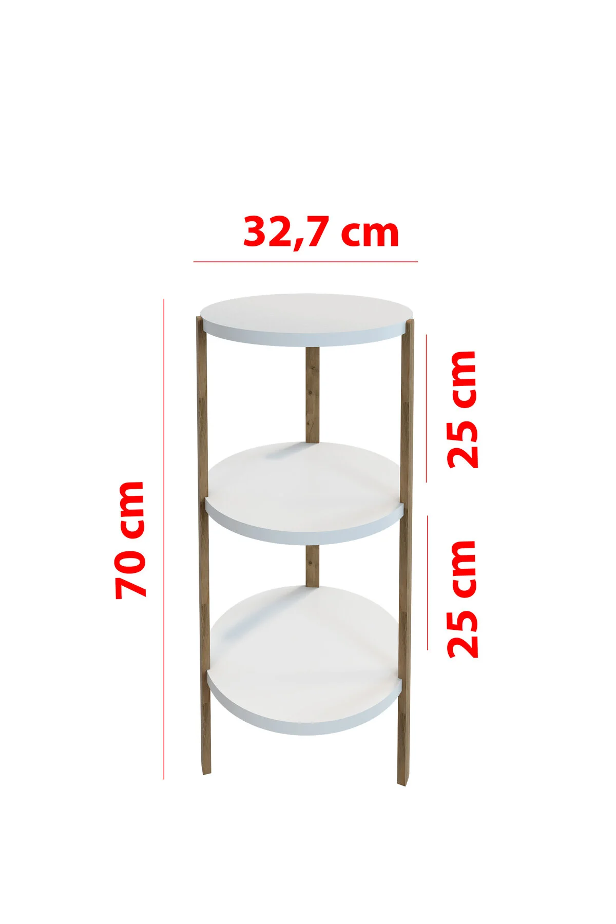 Miray 3 Raflı Yuvarlak Ahşap Sehpa / Çok Amaçlı Kullanım / Yüksek Kalite, Şık Tasarım Beyaz