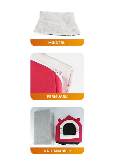 Kedi Ve Küçük Irk Köpekler İçin Minderli Lüx Peluş Ev