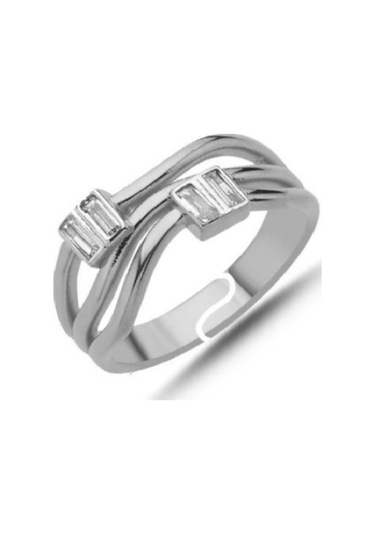 925 Ayar Gümüş Ayarlanabilir Çift Zirkon Taşlı Yüzük Gümüş