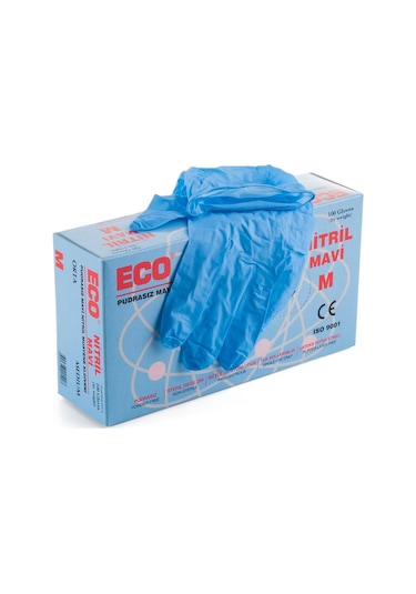 Eco Nitril Pudrasız Muayene Eldiveni Mavi 100'lü