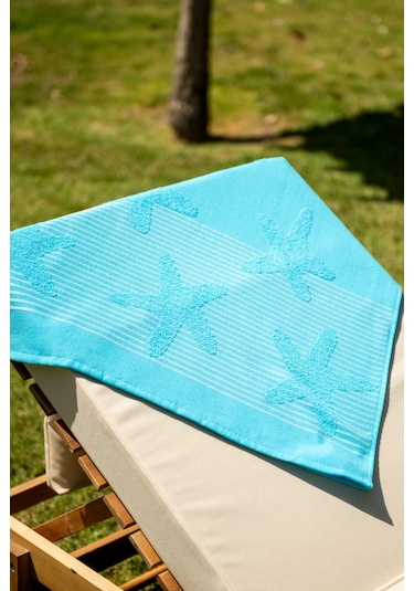 Menderes Home Cotton Collection Bukle Plaj Havlusu Yıldız Turkuaz