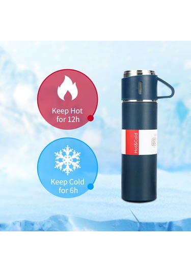 Youtek 3'lü Kupa Li Dli 500ml 304 Çelı K Termos Seti - Sıcak/soğuk İçki Sağlar, Taşınabilir Outdoor & Araç Kullanıma Uygun Siyah