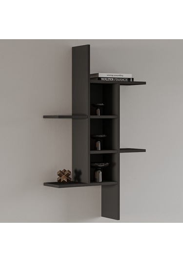 Madagaskar Duvar Rafı Asimetrik Tasarım, Duvara Monte Dekoratif Kitaplık Antrasit