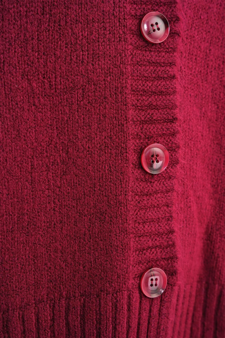 Mixray 6927 Kadın Yumuşak Dokulu Salaş Basic Triko Hırka Bordo