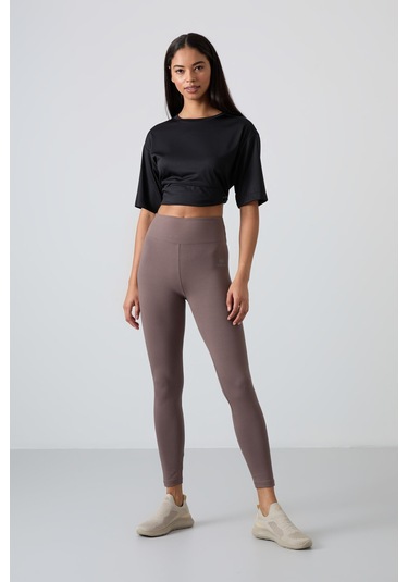 Tommy Life Kahverengi Yüksek Bel Toparlayıcı Slim Fit Dar Paça Kadın Tayt - 94011 Kahverengi