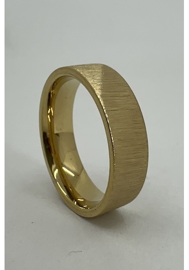 6mm Fırçalanmış Mat Düz Kadın Erkek Çelik Alyans Yüzük Cl46 Sarı