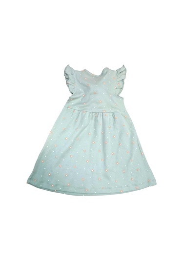 Ayıcık Aksesuarlı Çiçekli Kız Çocuk Yazlık Elbise Yeşil