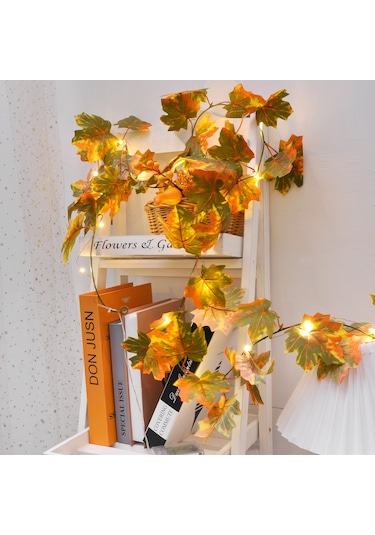 Suofeng Harvest Renkli Yapay Akçaağaç Yapraklı Işıklı Süs, 2m 10 Işık, 3xaa Pil Gerekiyor Pil Dahil Değil