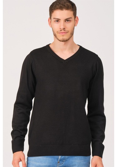 V0002 Dewberry Erkek V Yaka Kazak-siyah Siyah