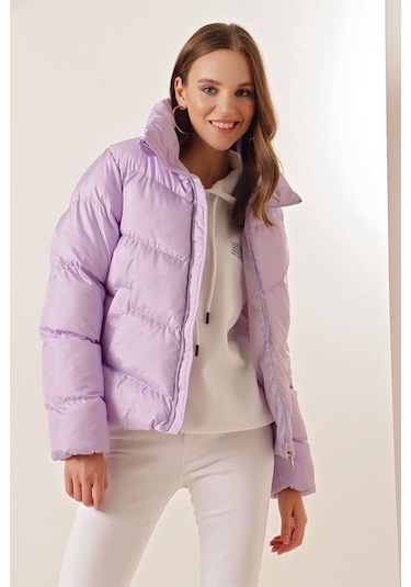 Munn Collection 5205 Dik Yaka Fermuarlı Şişme Mont - Lila Lila