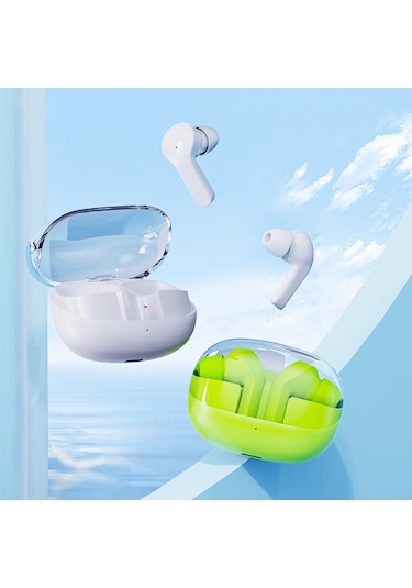 Skycity Yeşil Tm30 Kablosuz Kulaklık - Yarı Kulak İçi Tipi, Bt5.3, 5 Saat Müzik Süresi, Şeffaf Şarj Kutusu, Type-c