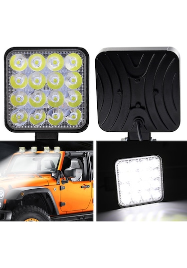 Off Road Sis Farı - Lamba 16 Led Kare Çalışma Lambası 2 Adet
