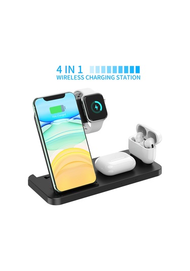 Maiyame Siyah 4'lü Kollapsible Dikey Kablosuz Şarj Cihazı - 18w Hızlı Şarj, İphone, Kulaklık, Saat Uyumlu